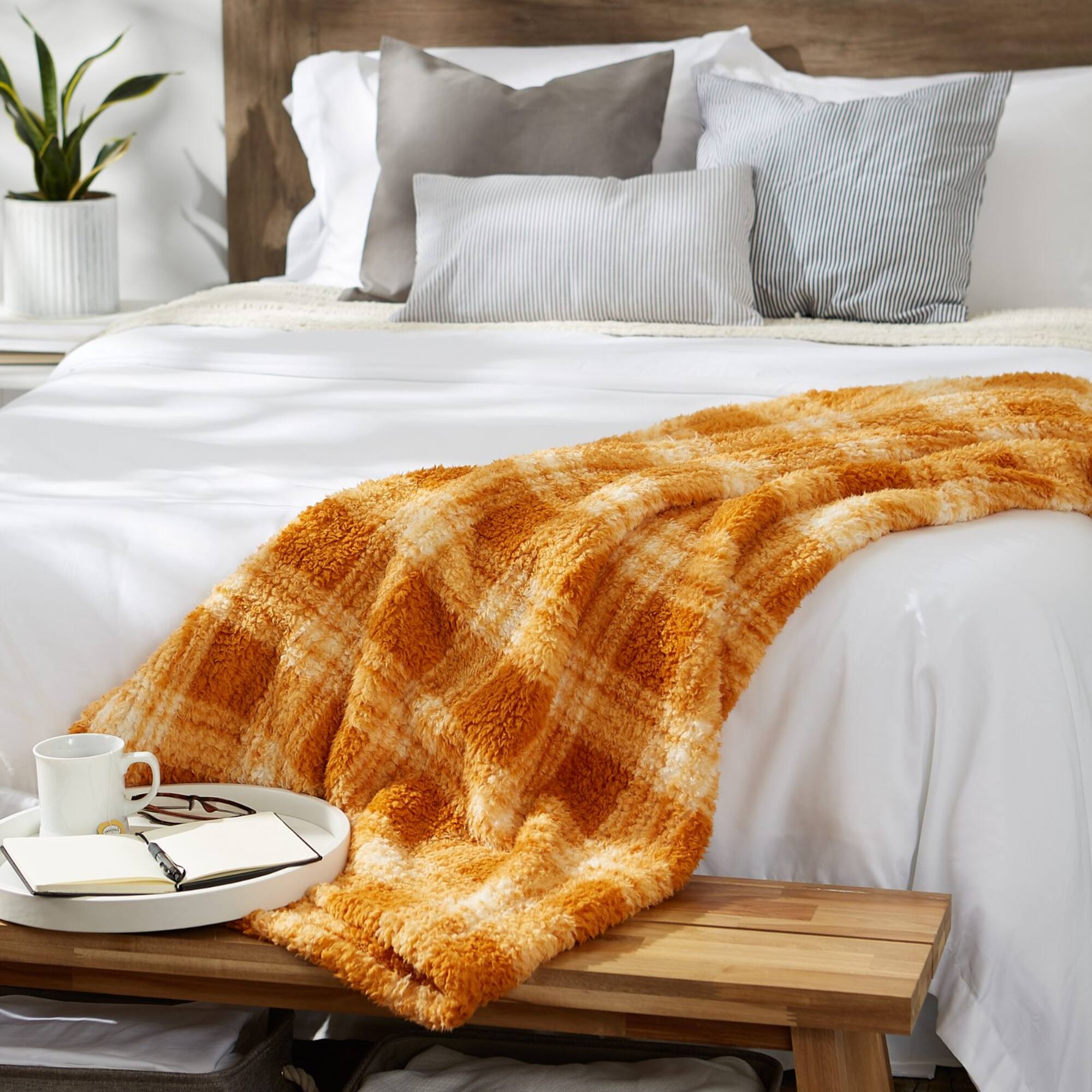DII® Pumpkin Spice Farmhouse Plush Plaid Throw
